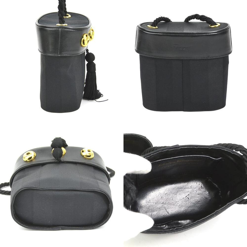 Salvatore Ferragamo Crossbody Shoulder Bag Tassel Canvas Leather Black - Picture 2 of 5